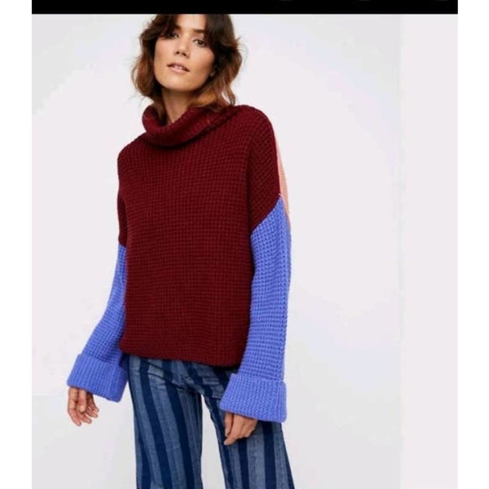 Free People Maroon and Periwinkle Sweater